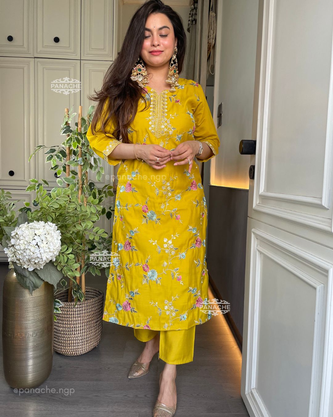 Yellow embroidered set