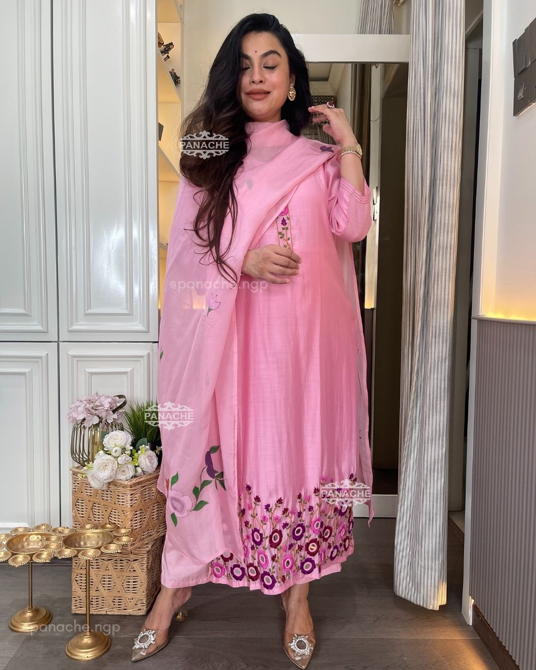 Kashmiri Dabka handpainted and real mirror set