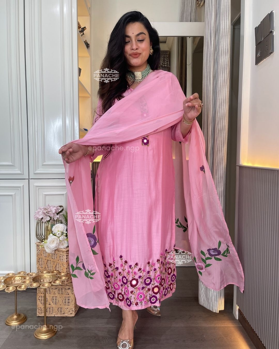 Kashmiri Dabka handpainted and real mirror set