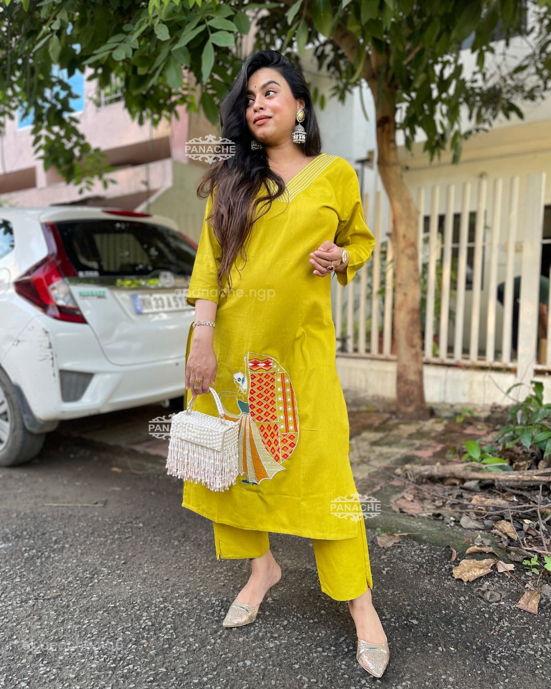 Haldi yellow embroidered coords