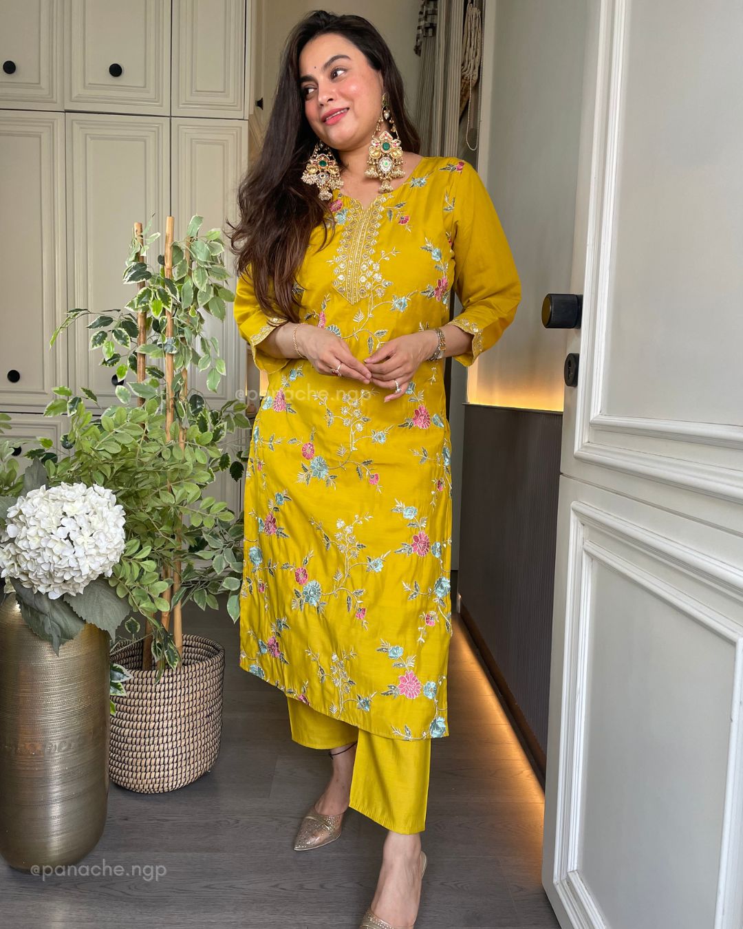 Yellow embroidered set