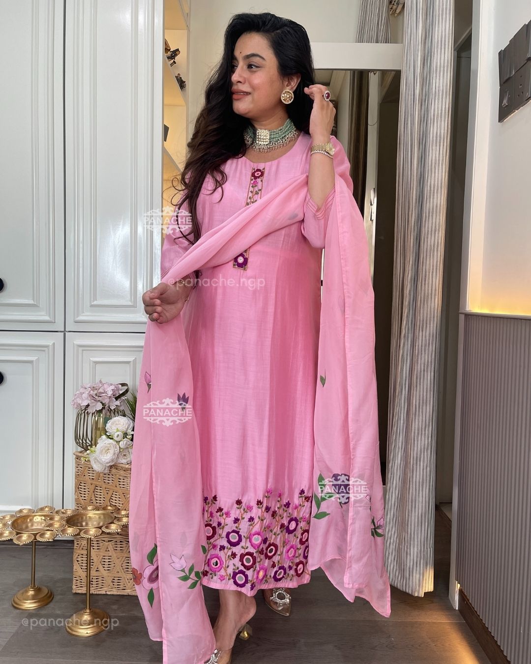 Kashmiri Dabka handpainted and real mirror set