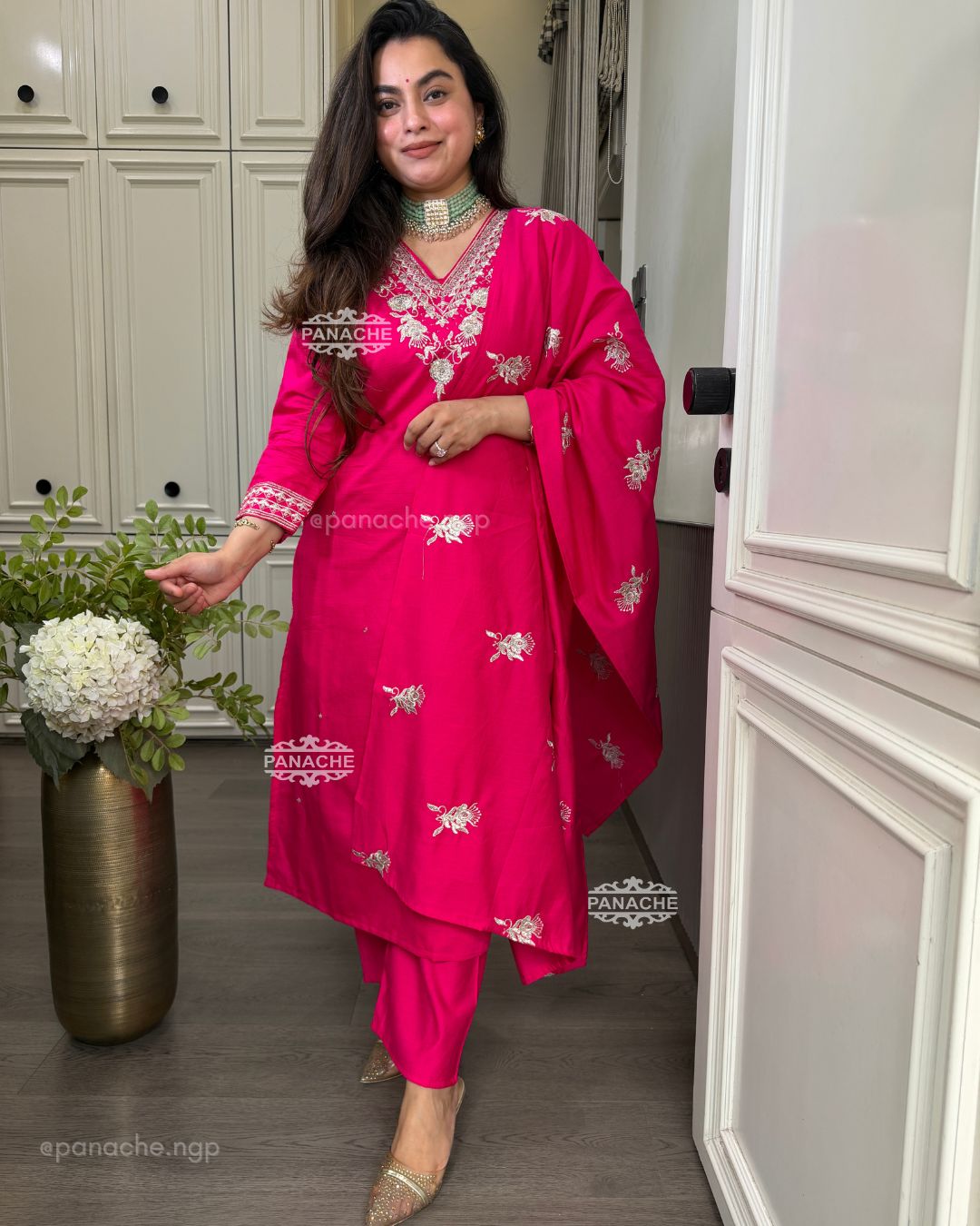 Meher fuschia suit set