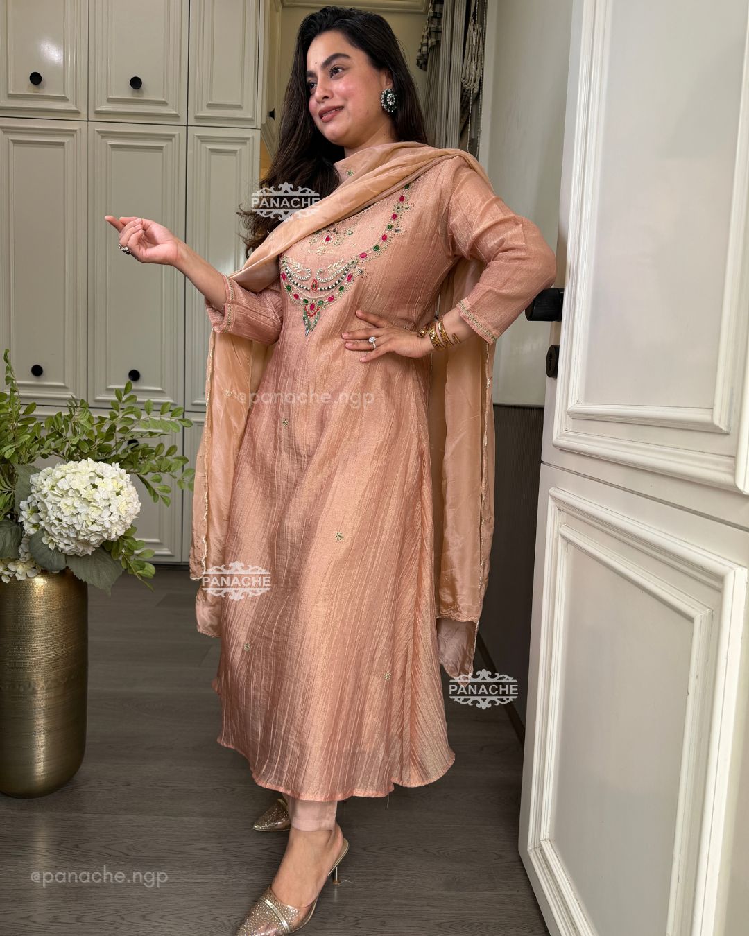 Jewelled Sunehri Peach suit set