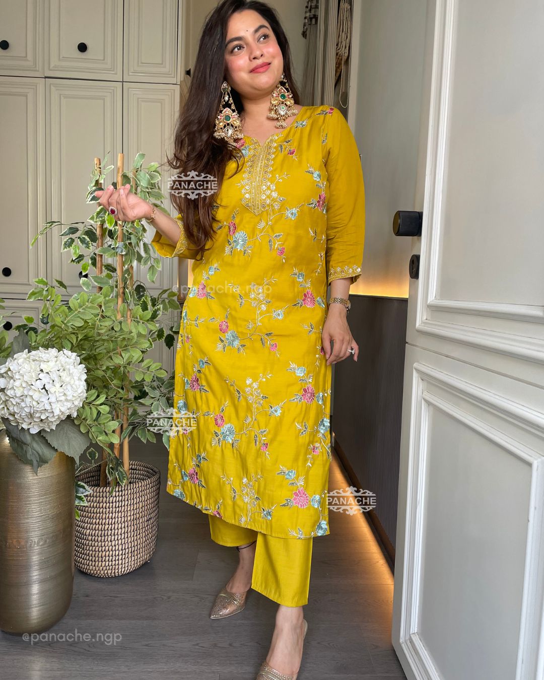 Yellow embroidered set