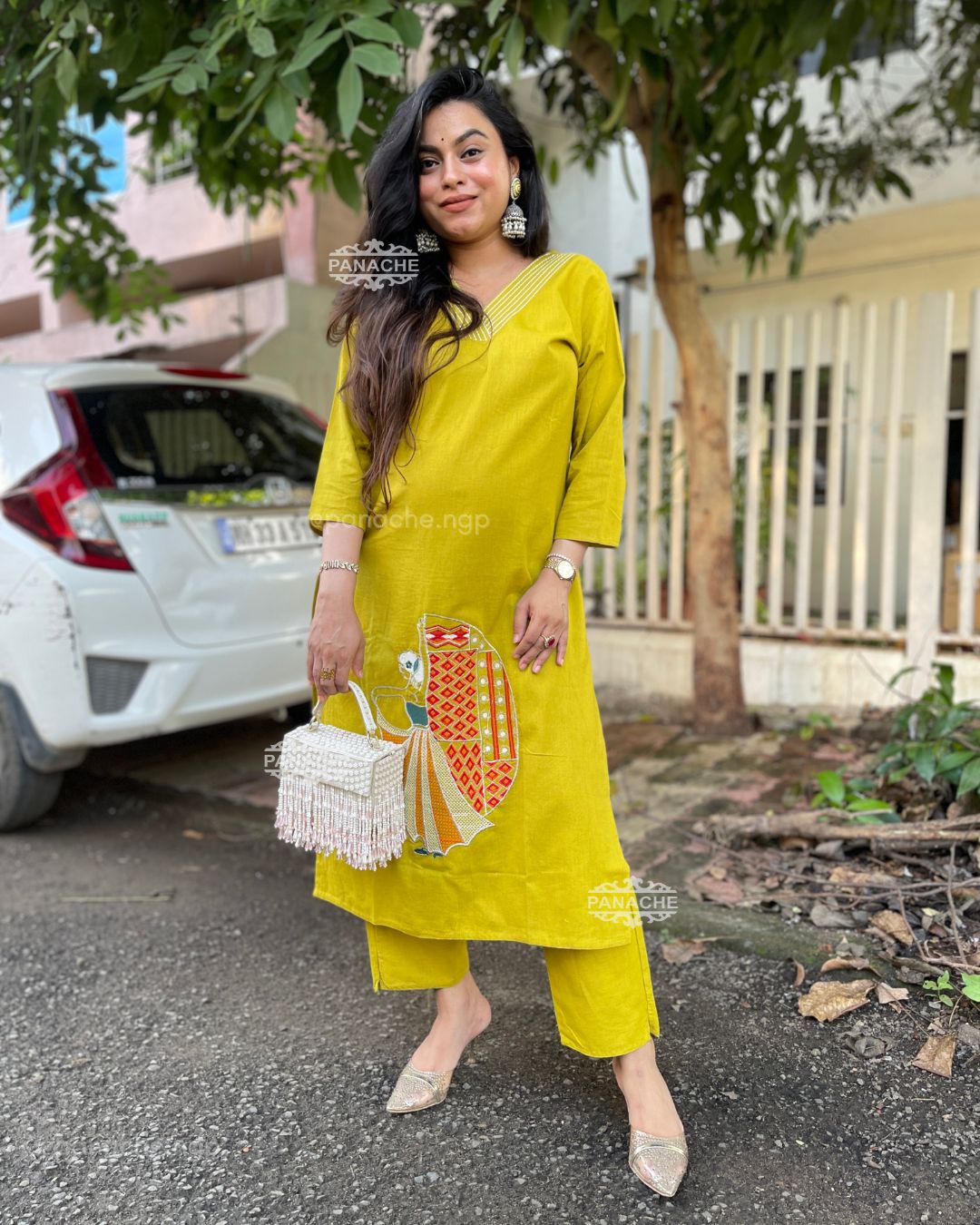 Haldi yellow embroidered coords