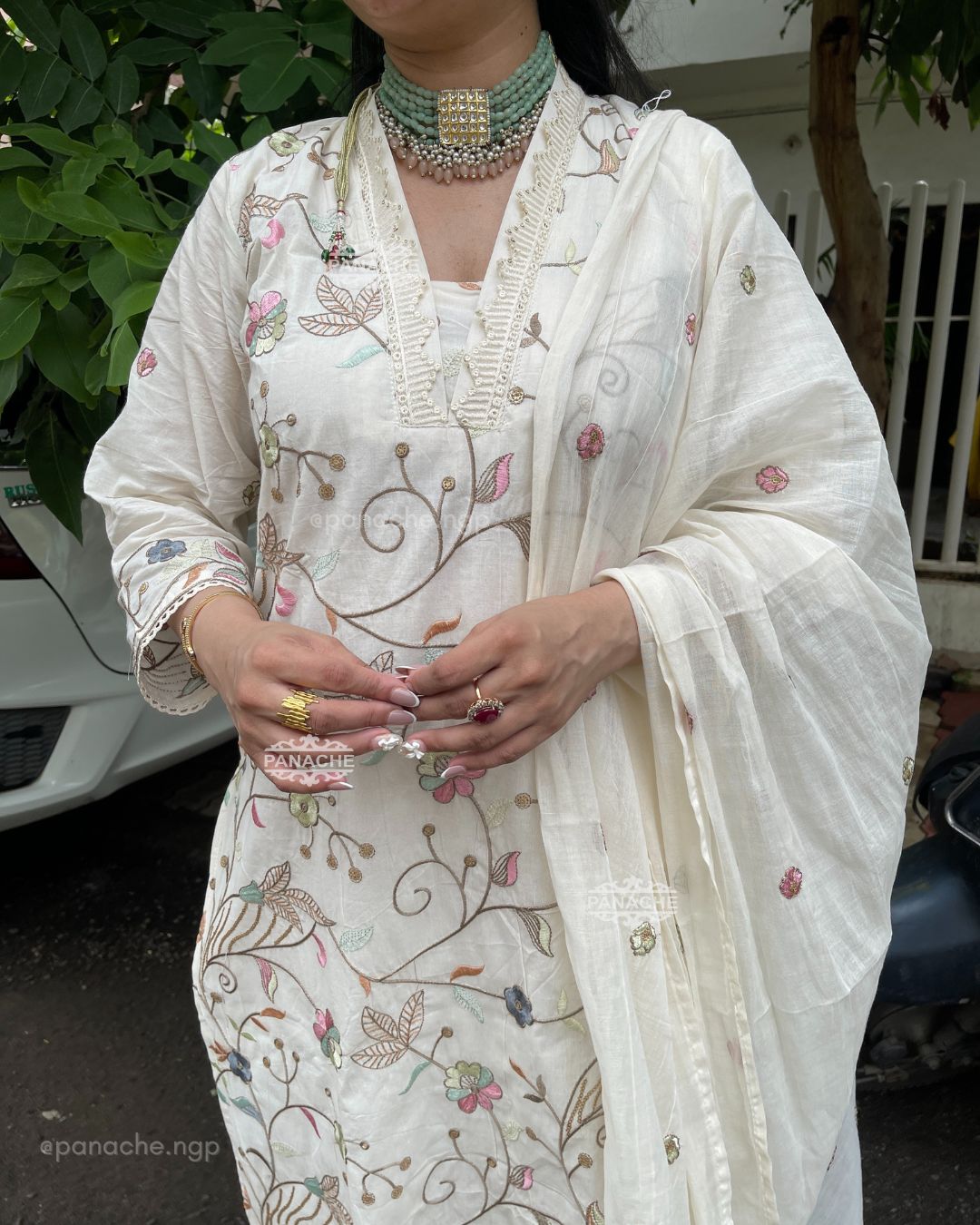 Off white embroidered set