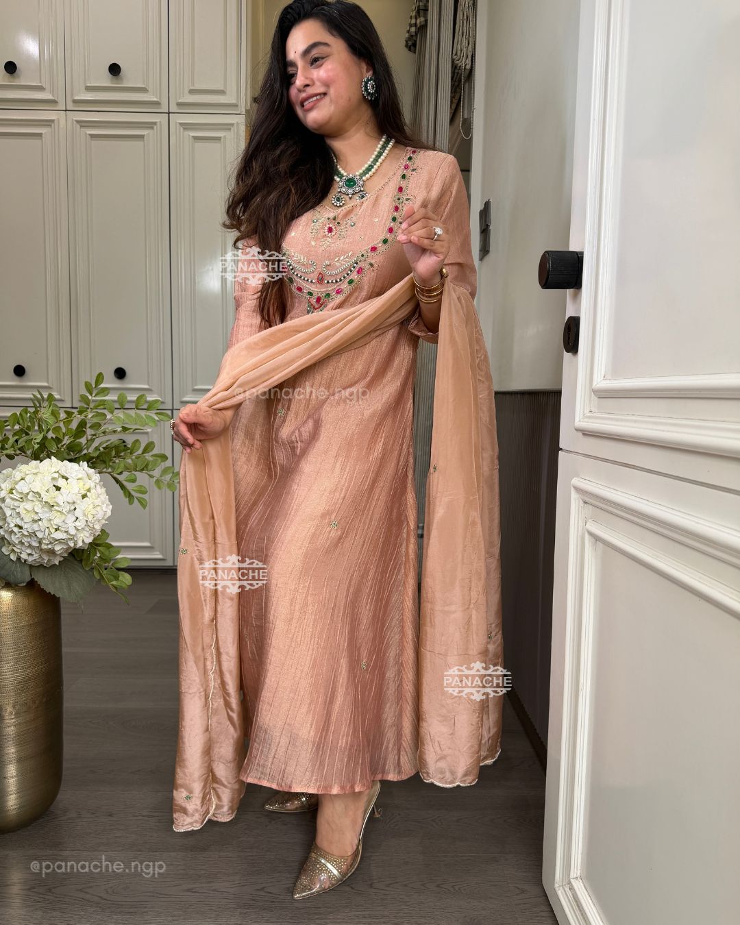 Jewelled Sunehri Peach suit set