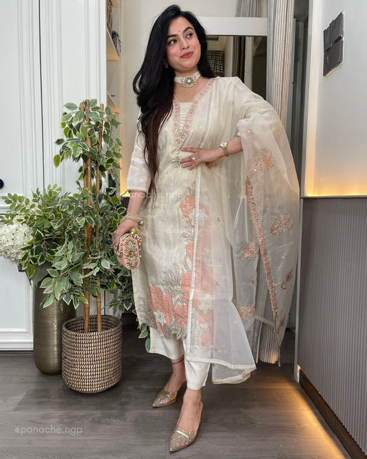 Cream embroidered set