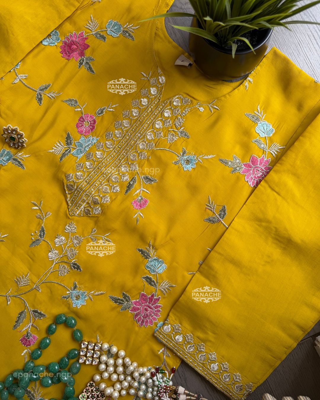 Yellow embroidered set