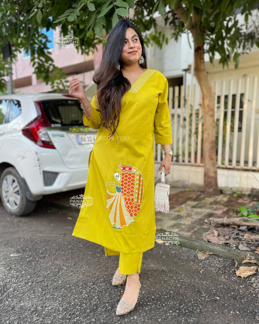 Haldi yellow embroidered coords