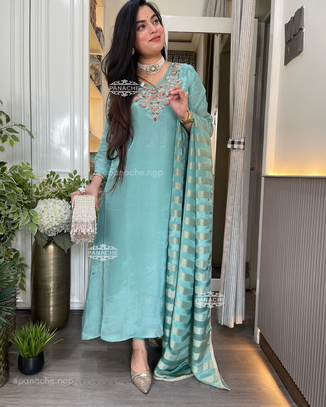Mint Meher Anarkali set