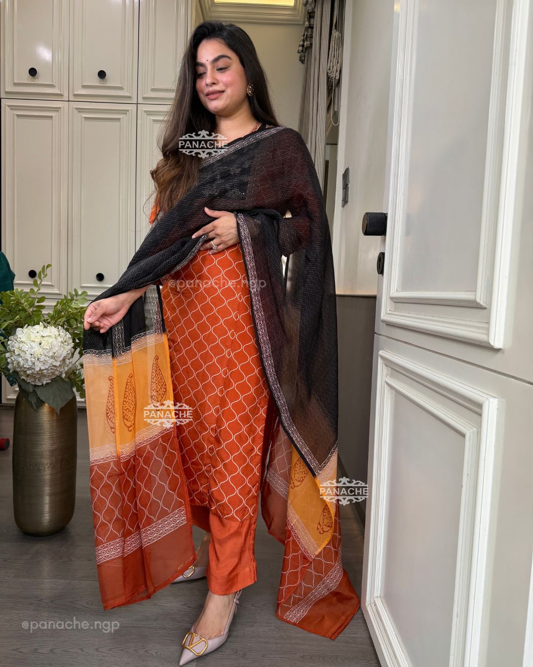 Naqsh orange semi formal suit set