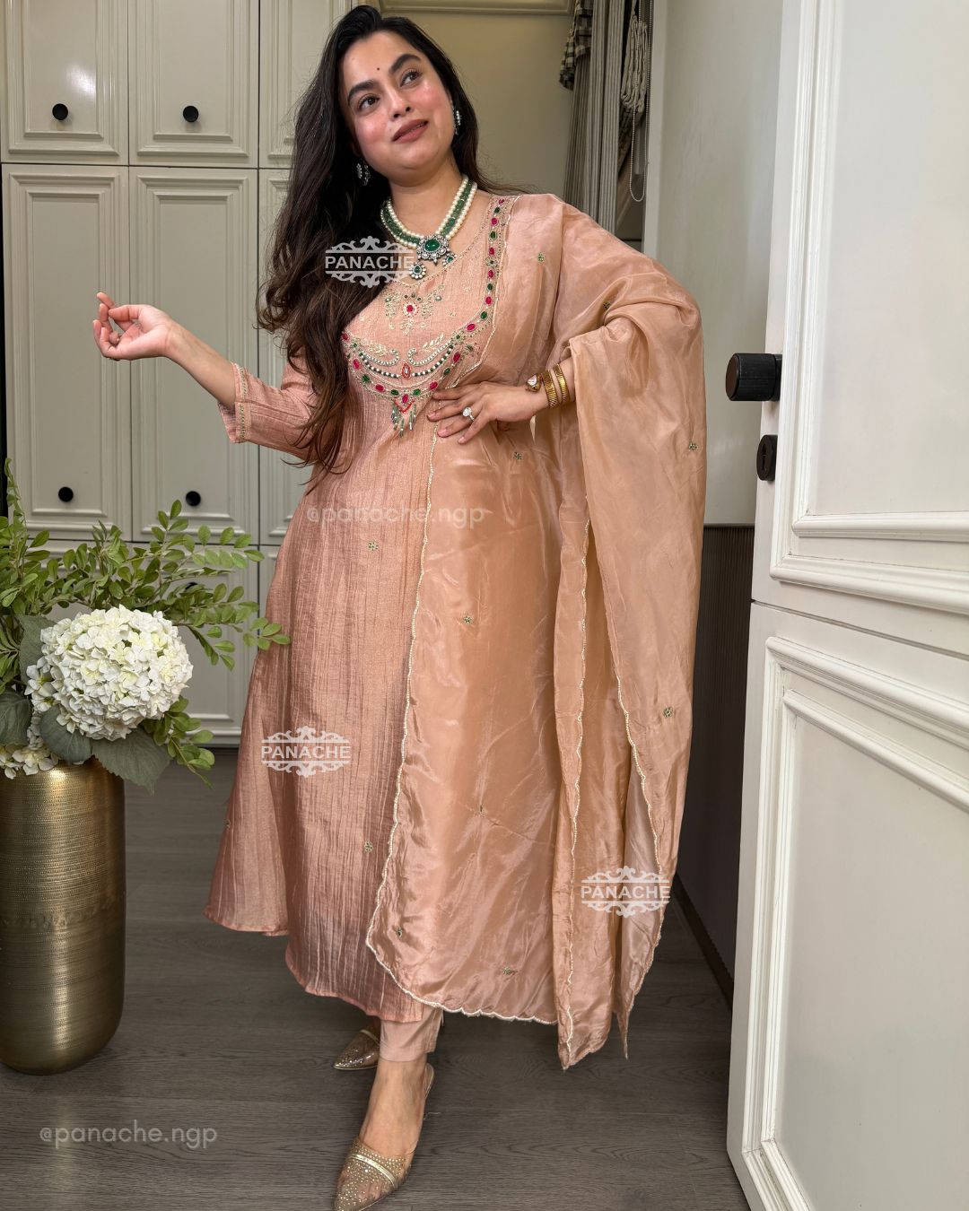 Jewelled Sunehri Peach suit set