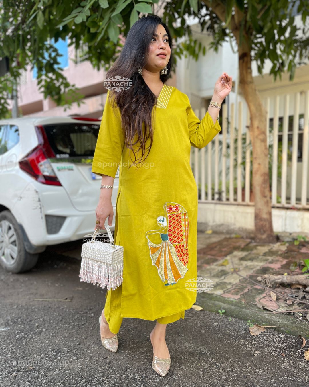 Haldi yellow embroidered coords