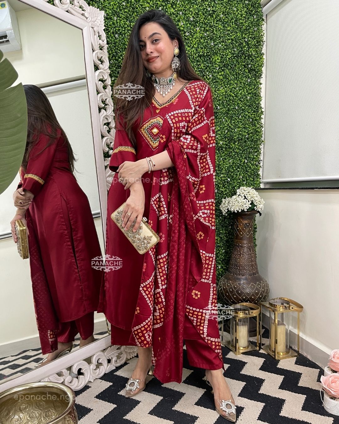 Mirror bandhani gajji set