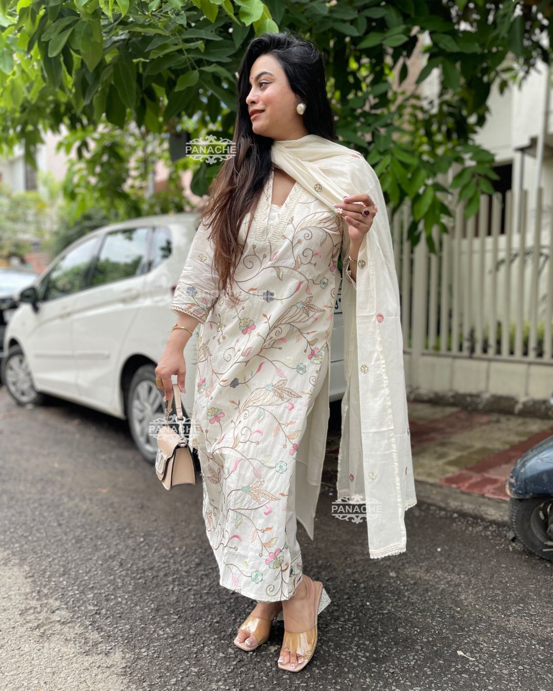 Off white embroidered set