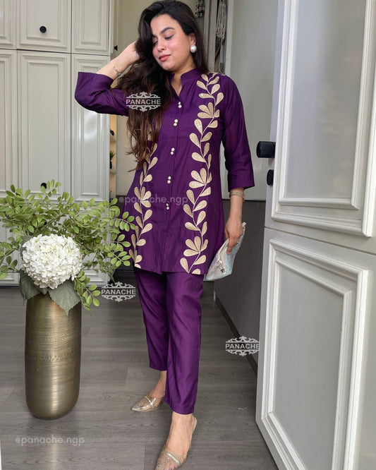 Embroidered purple coord
