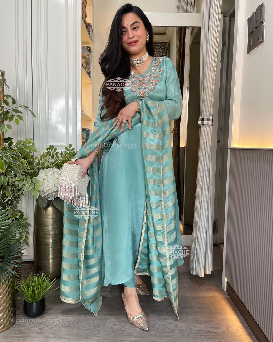 Mint Meher Anarkali set