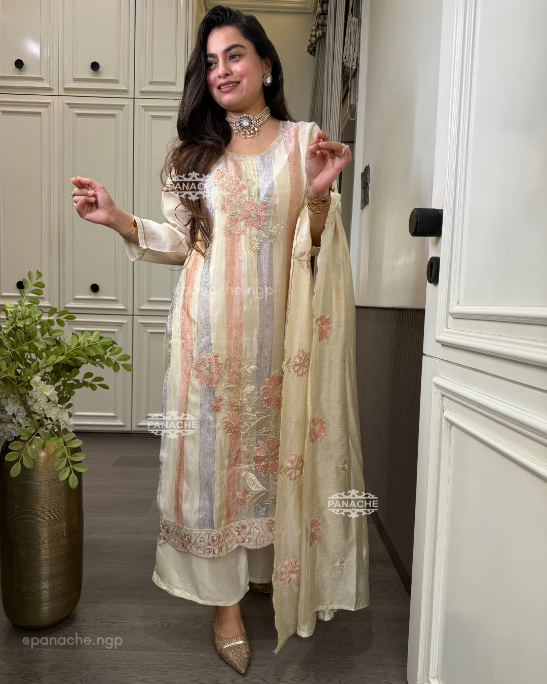 Rivaaya Ivory and pastel suit set