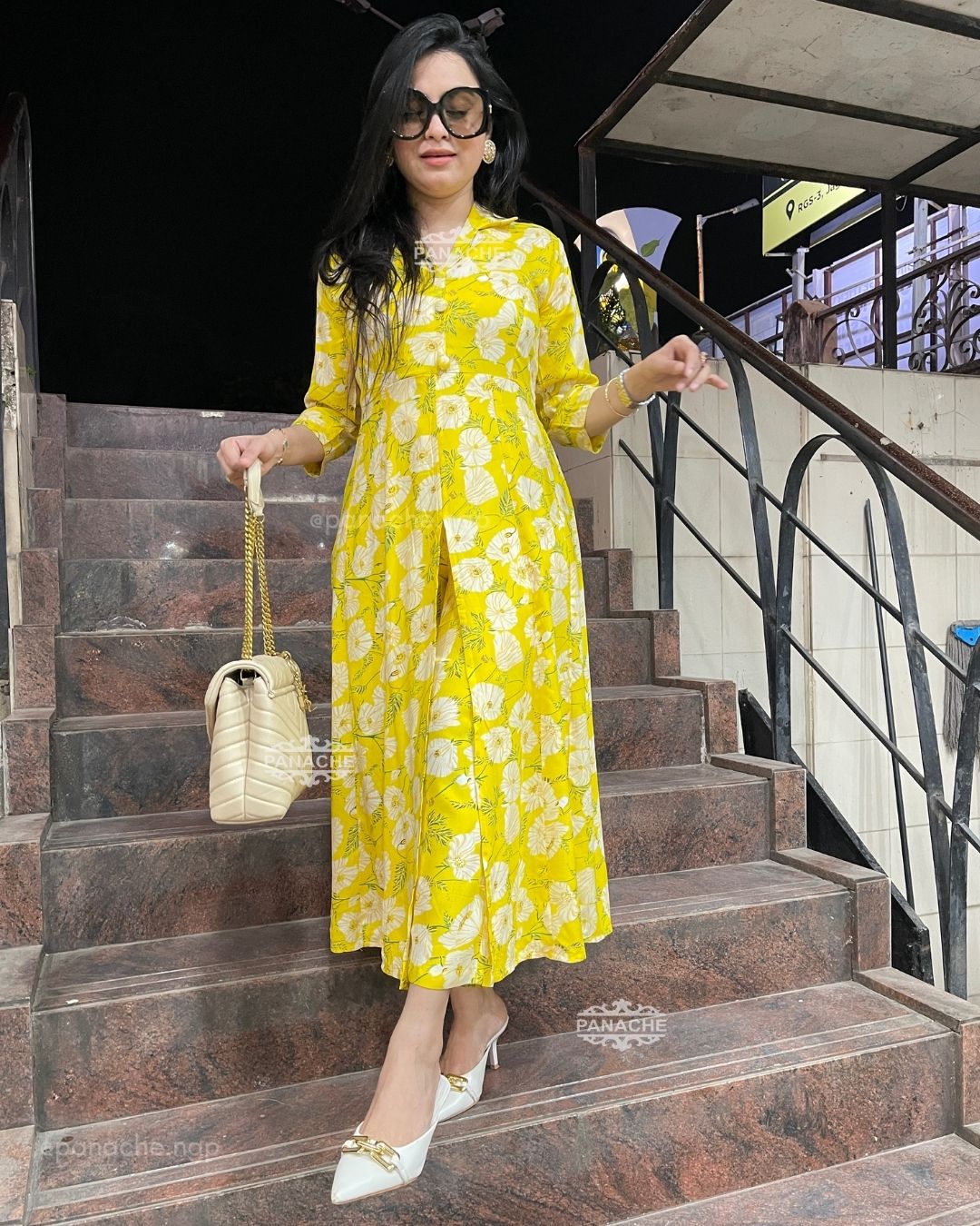 Front slit coord on sunflower yellow