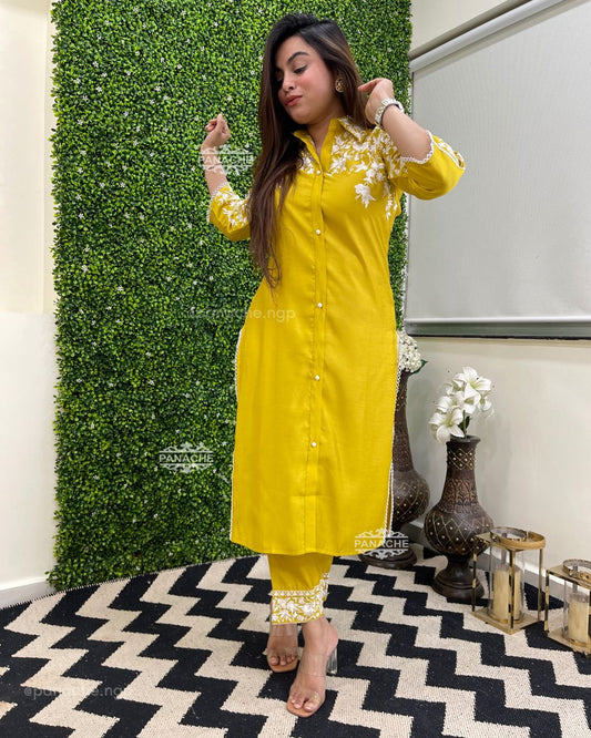 Haldi yellow dabka coord