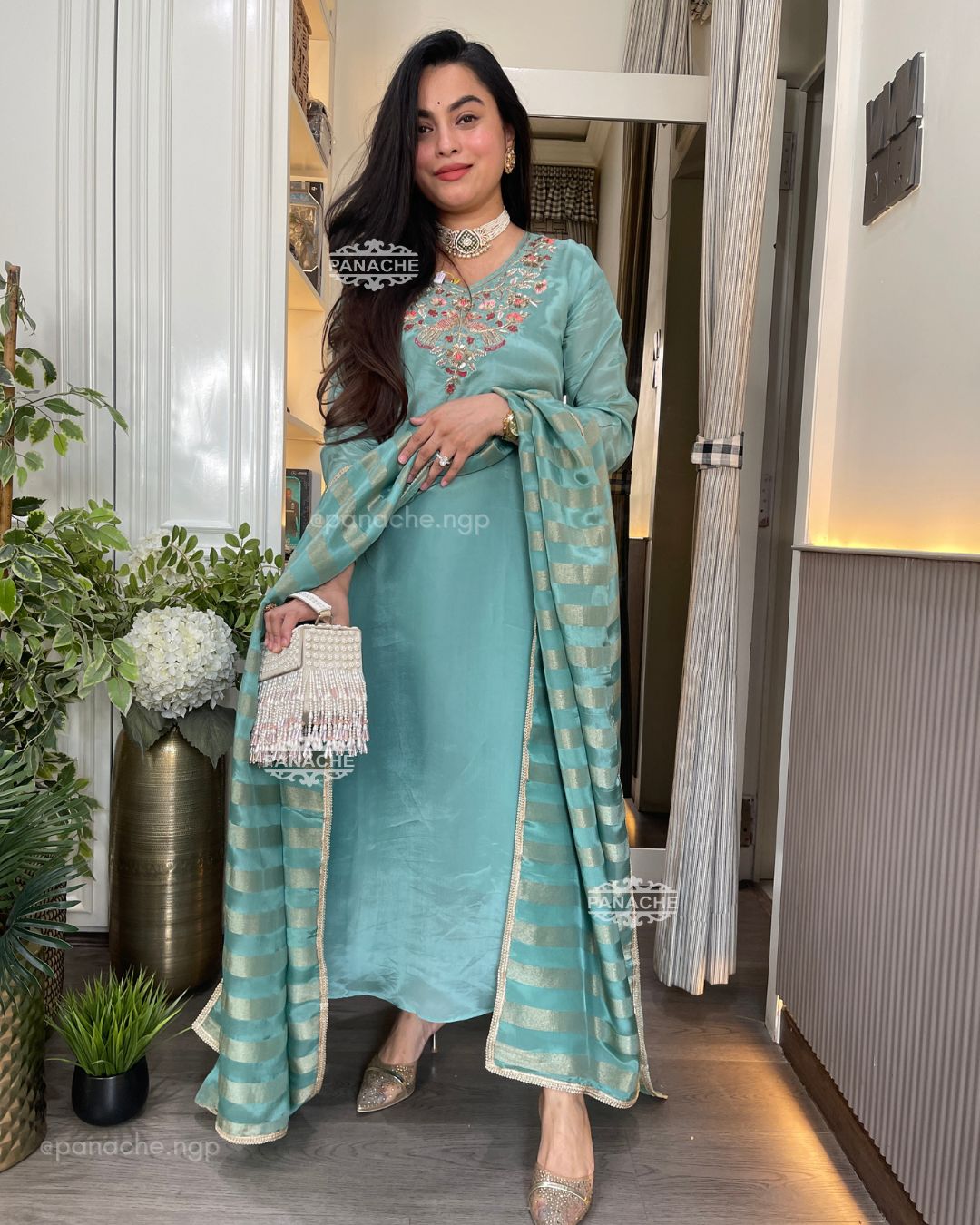Mint Meher Anarkali set
