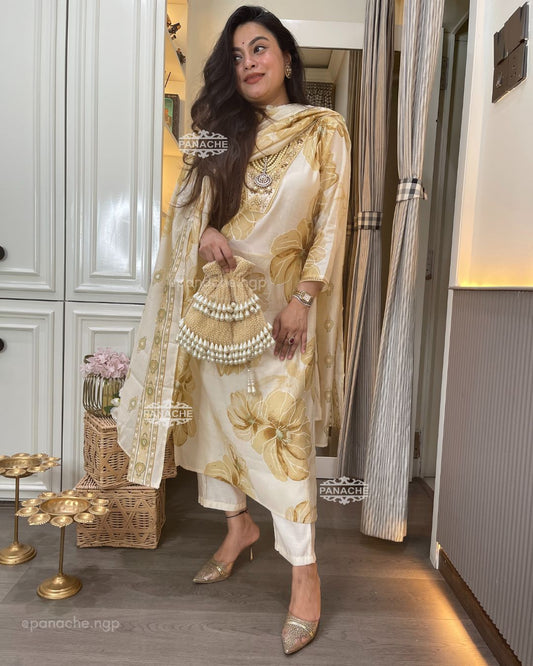 Floral printed beige set