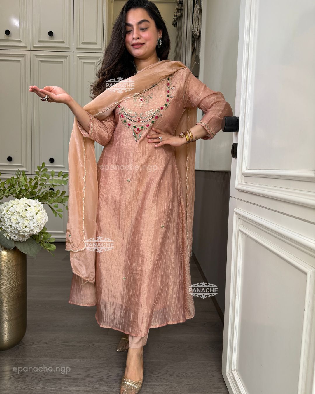 Jewelled Sunehri Peach suit set