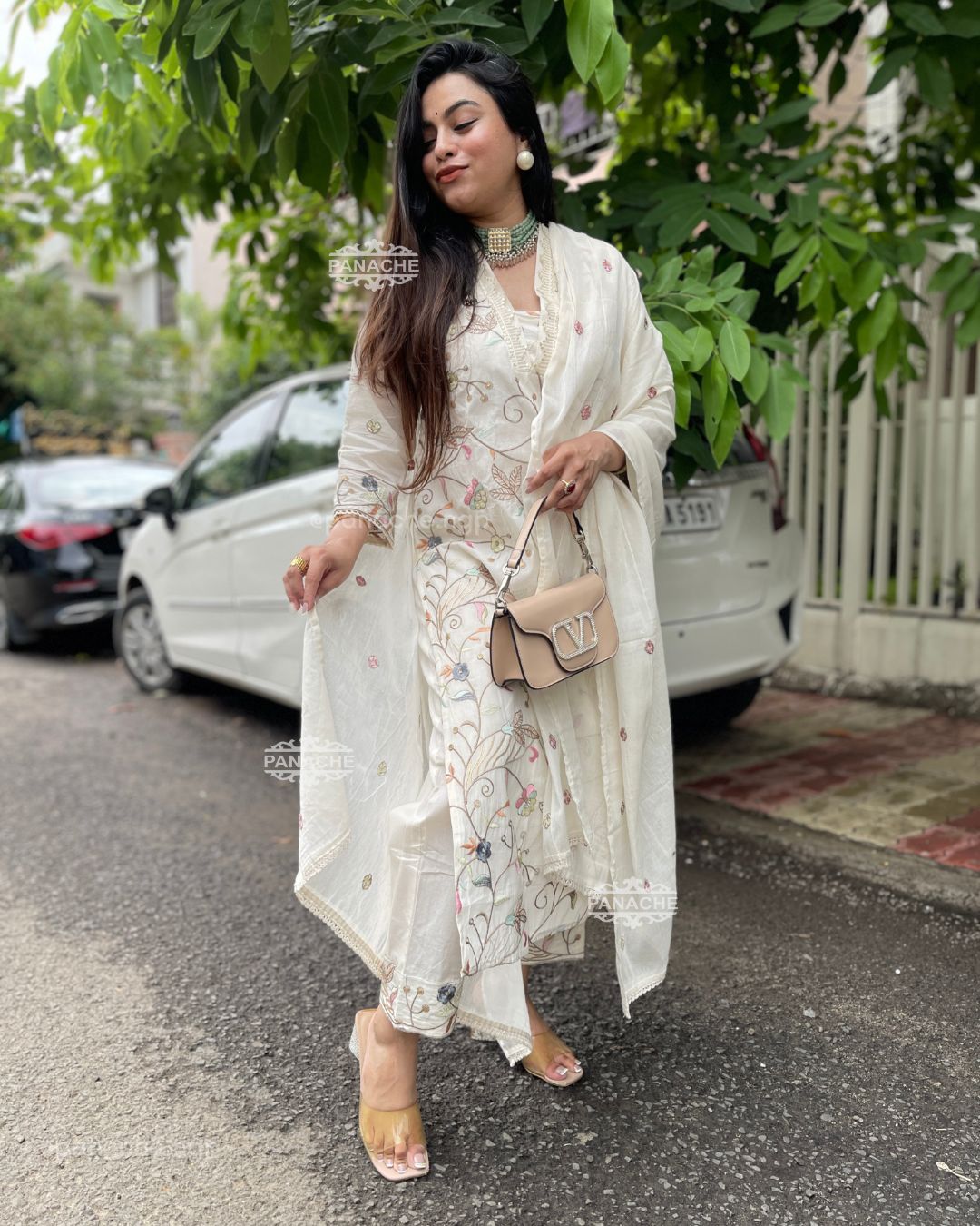 Off white embroidered set