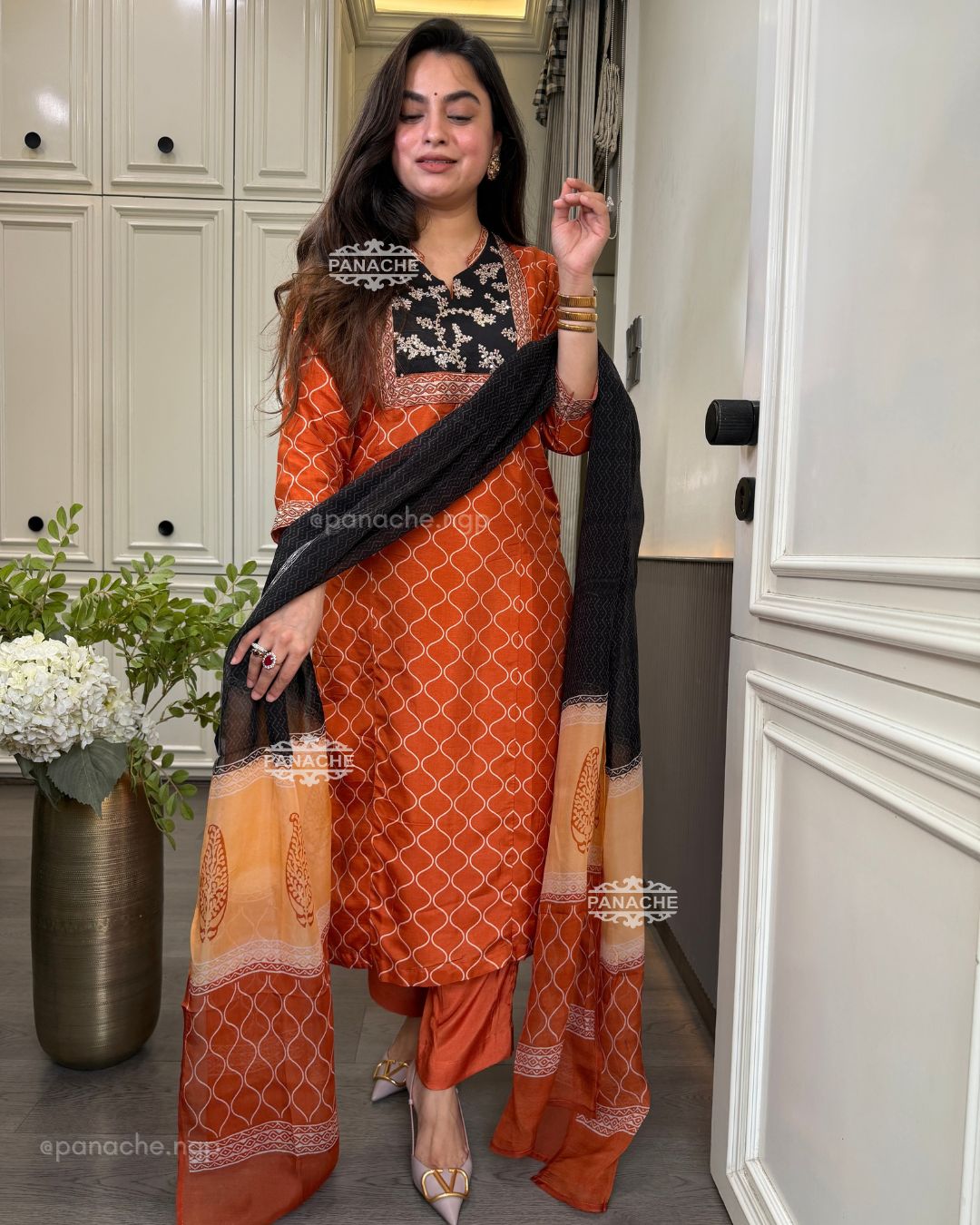 Naqsh orange semi formal suit set