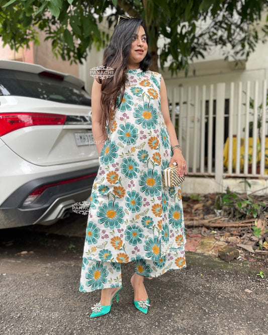 Print on print sleeveless cotton budget set