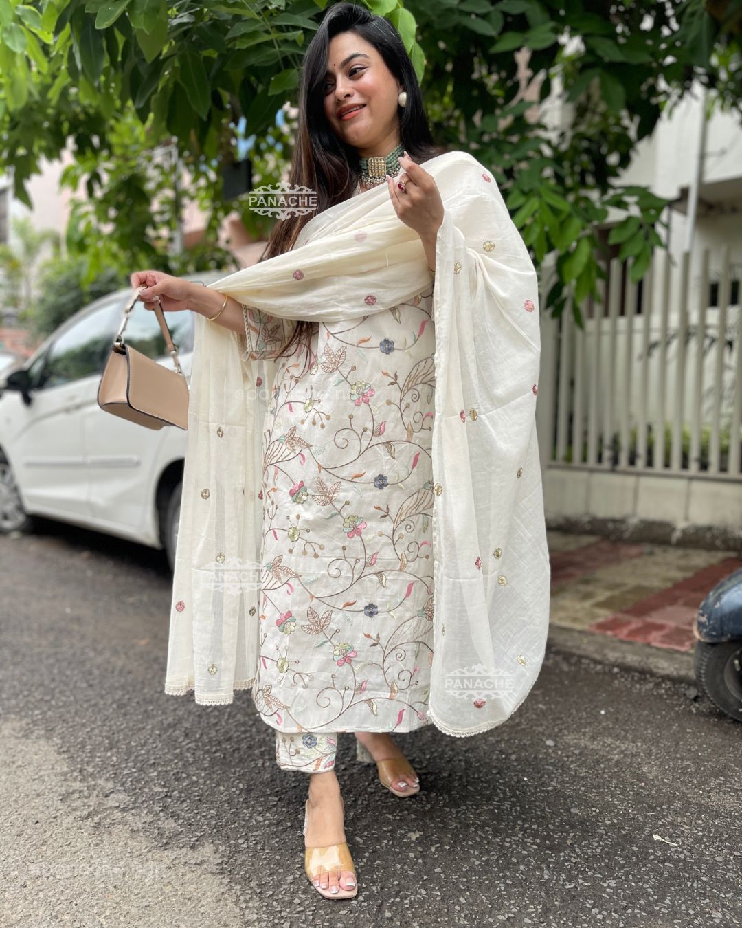 Off white embroidered set