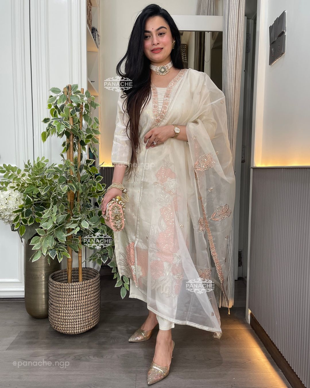 Cream embroidered set