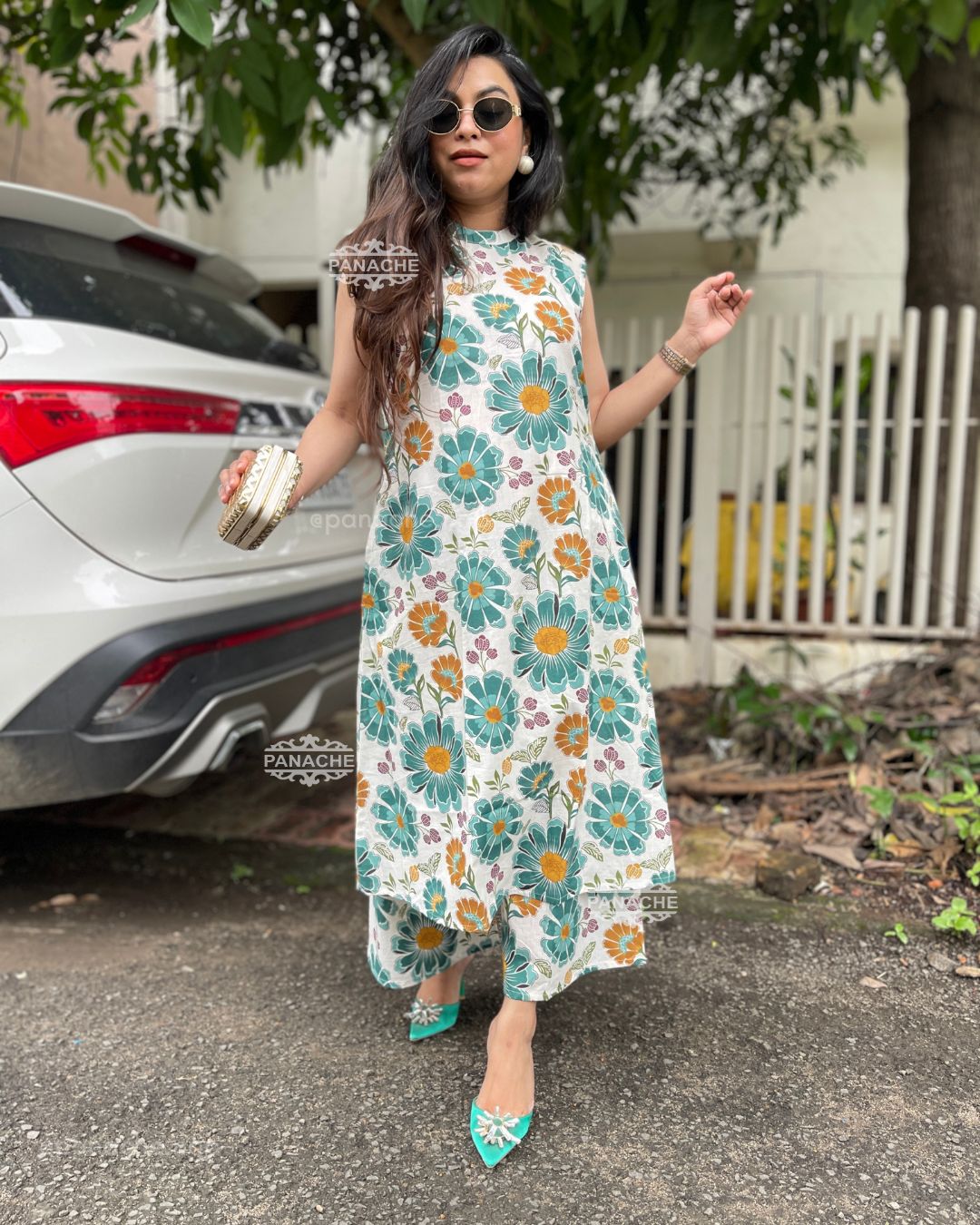 Print on print sleeveless cotton budget set