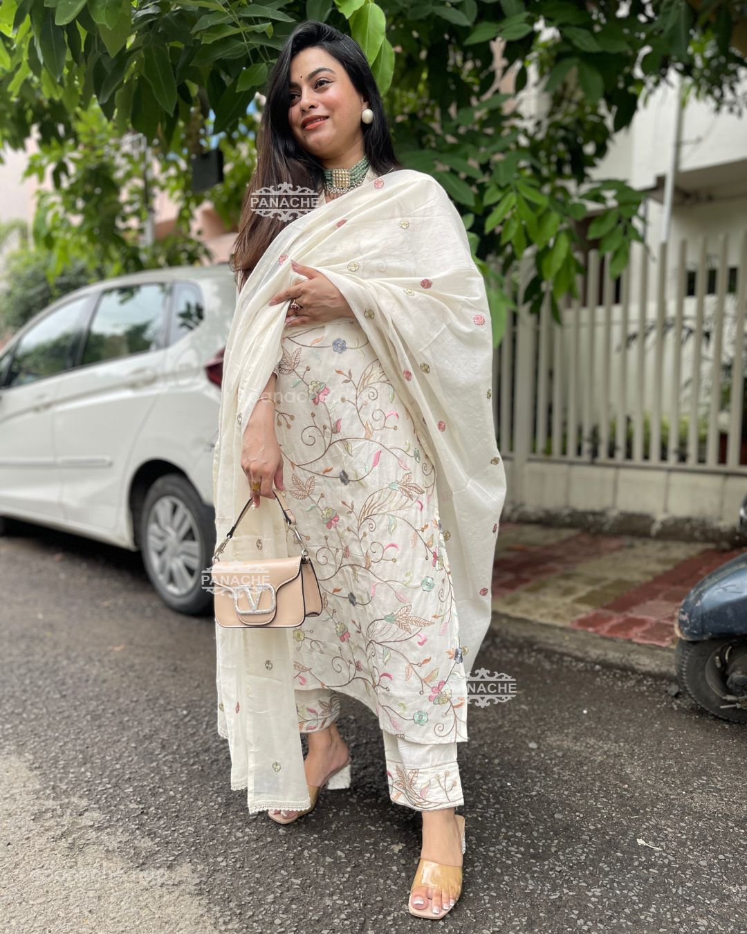 Off white embroidered set