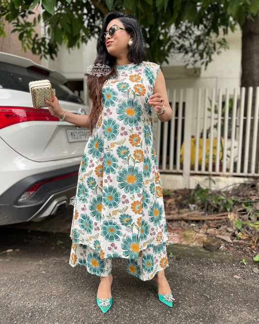 Print on print sleeveless cotton budget set