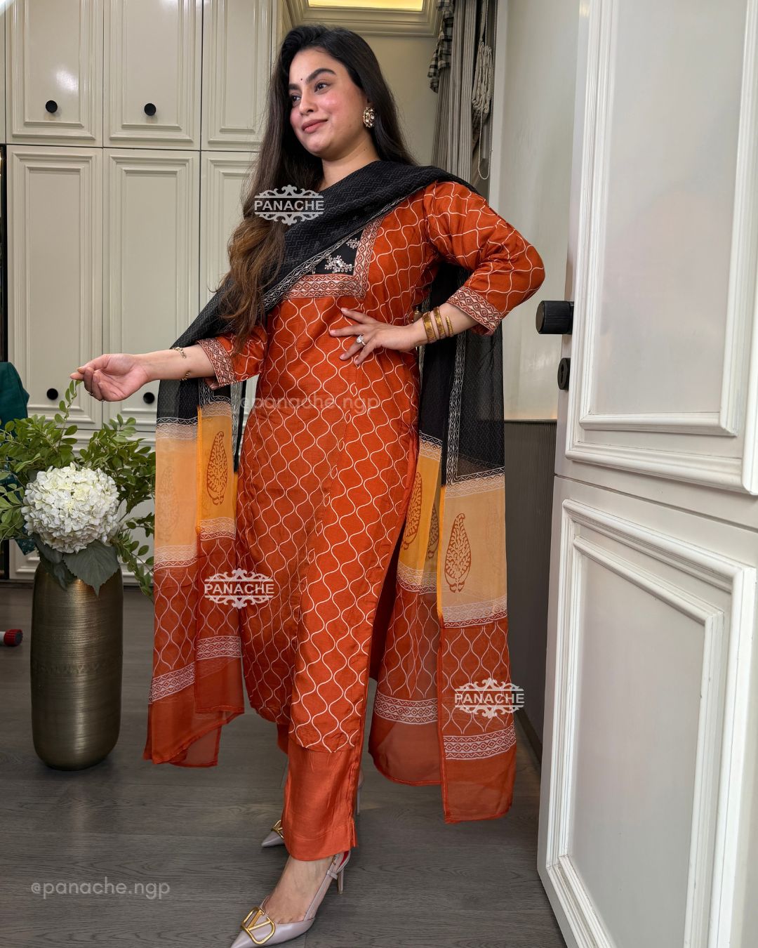 Naqsh orange semi formal suit set