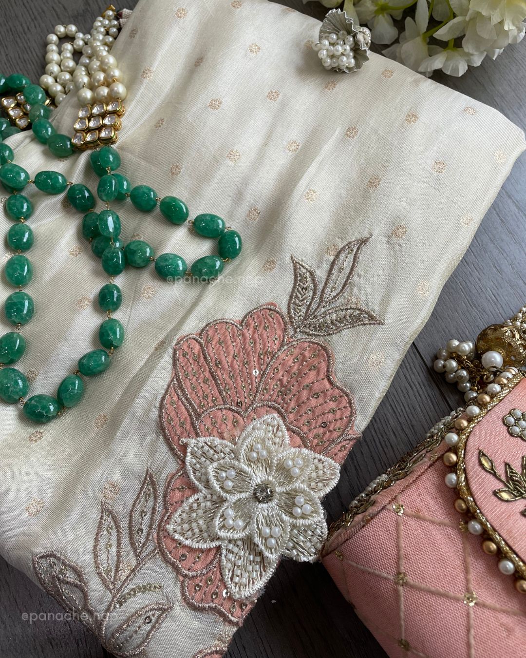 Cream embroidered set