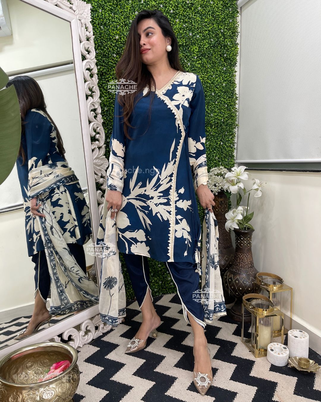 Navy angrakha Floral tulip