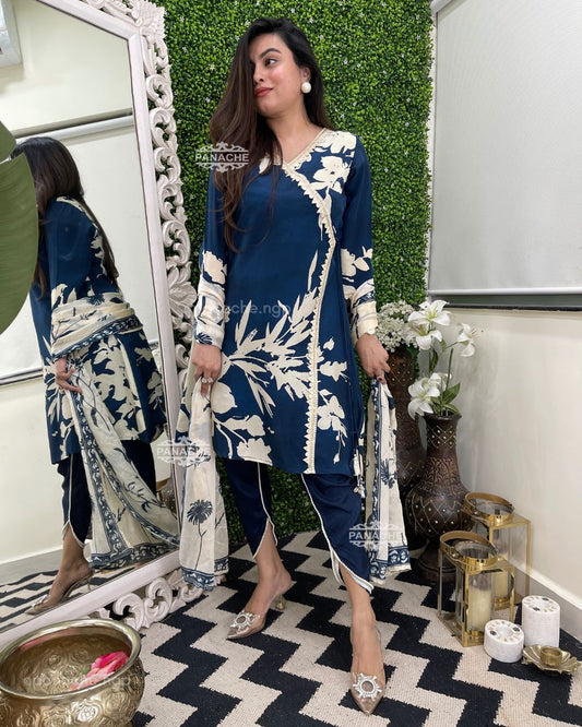 Navy angrakha Floral tulip