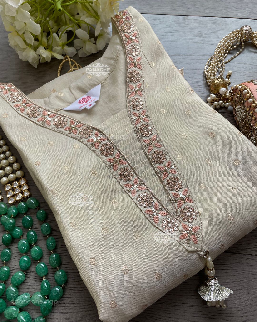 Cream embroidered set