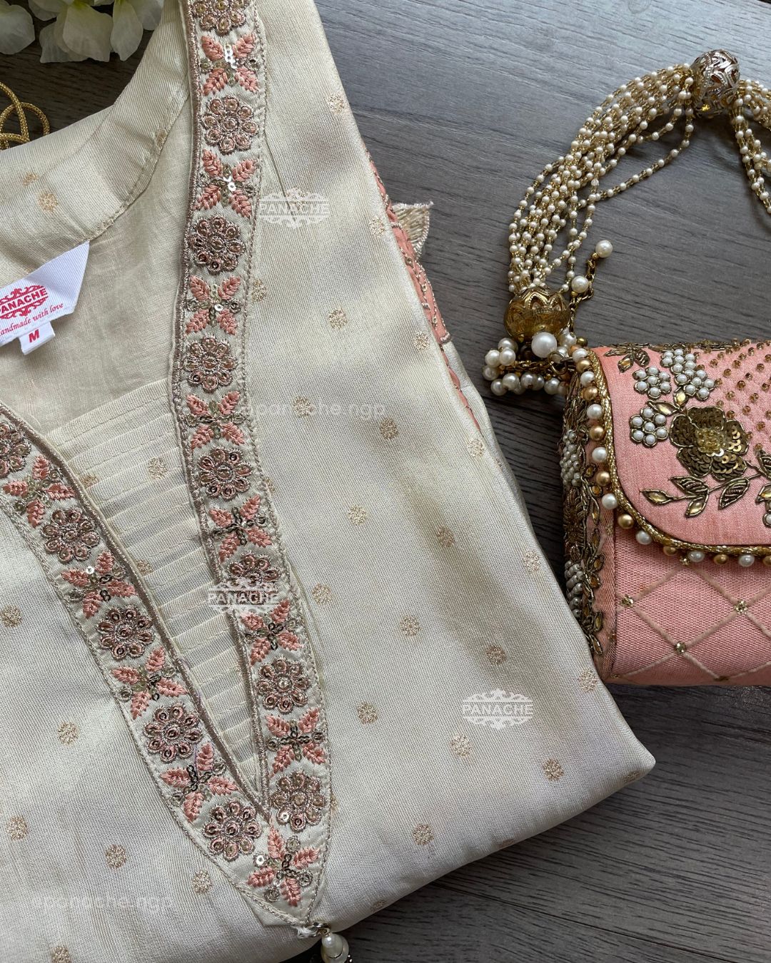 Cream embroidered set