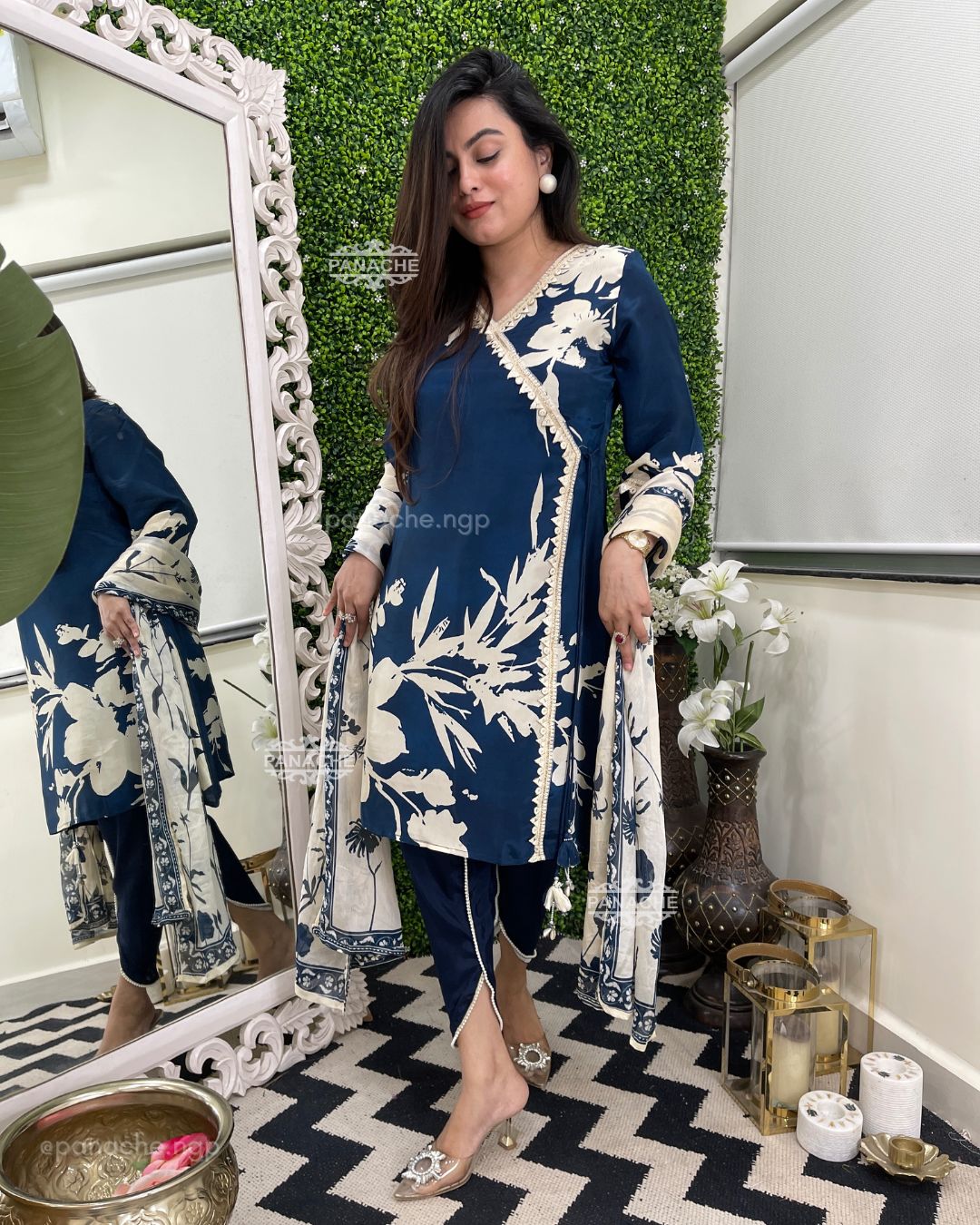 Navy angrakha Floral tulip