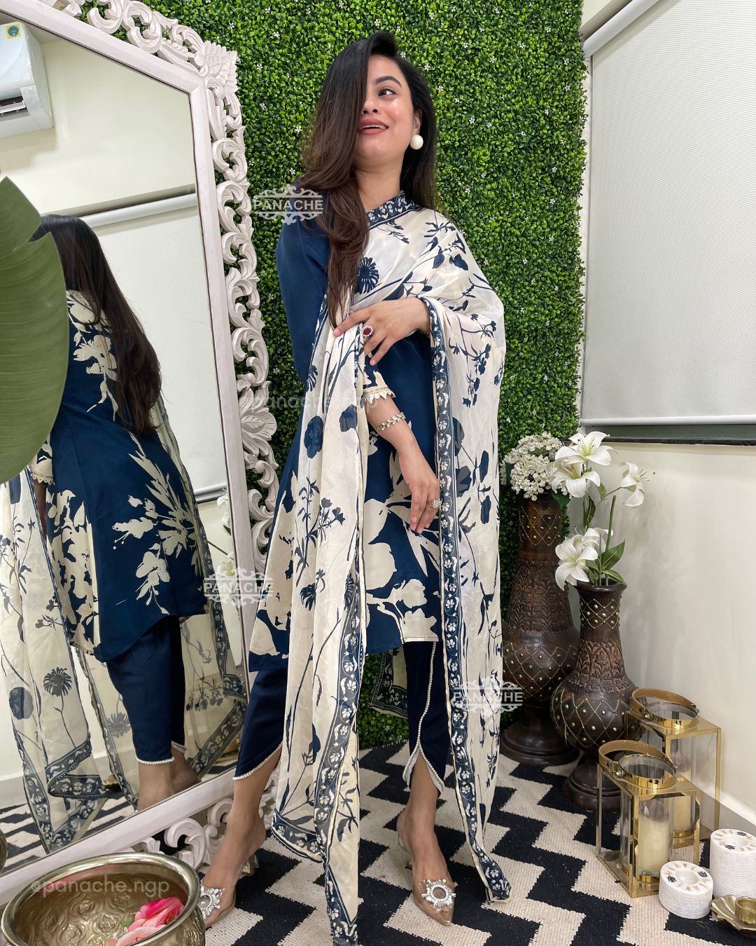 Navy angrakha Floral tulip