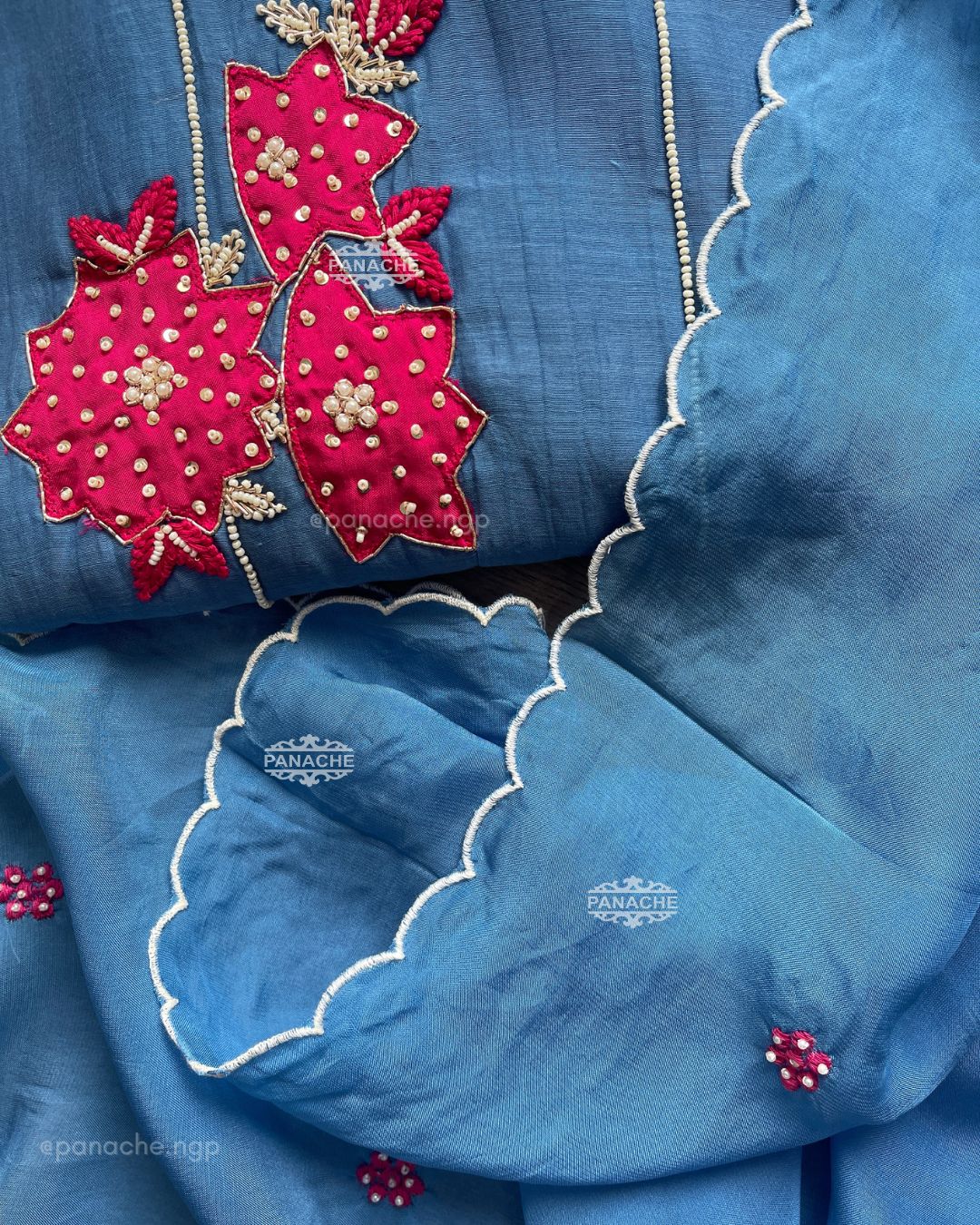 Appliqué floral blue set