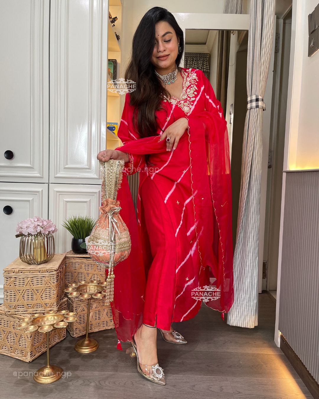 Sindoori leheriyan silk set