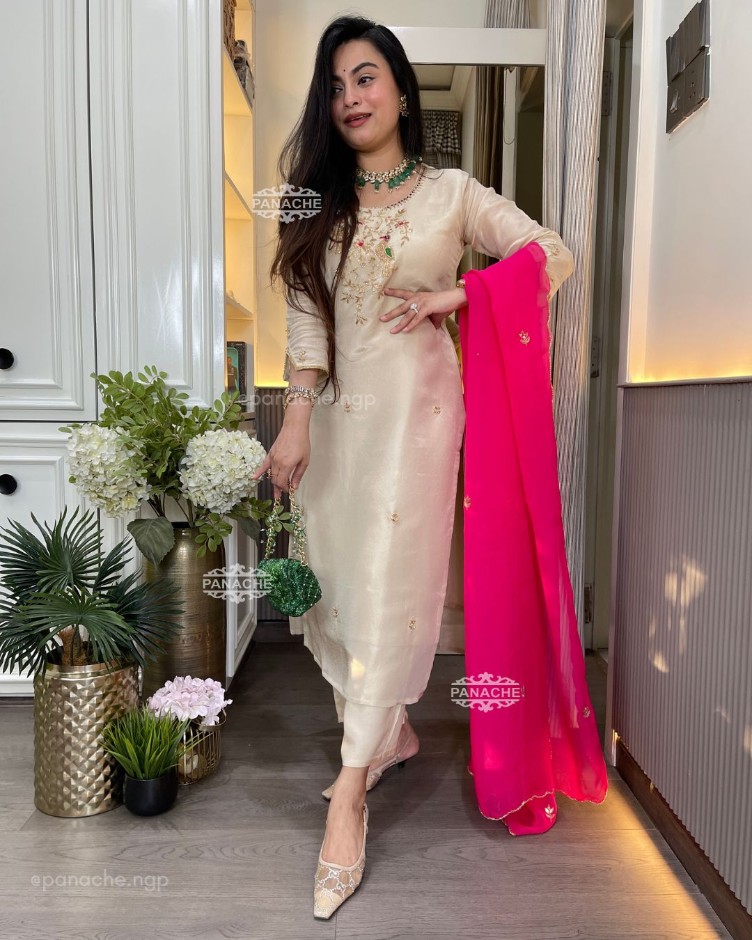 Ivory fuschia suit set