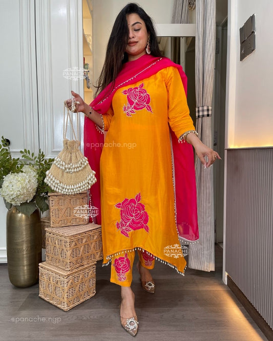 Mango and fuchsia pink pearl set