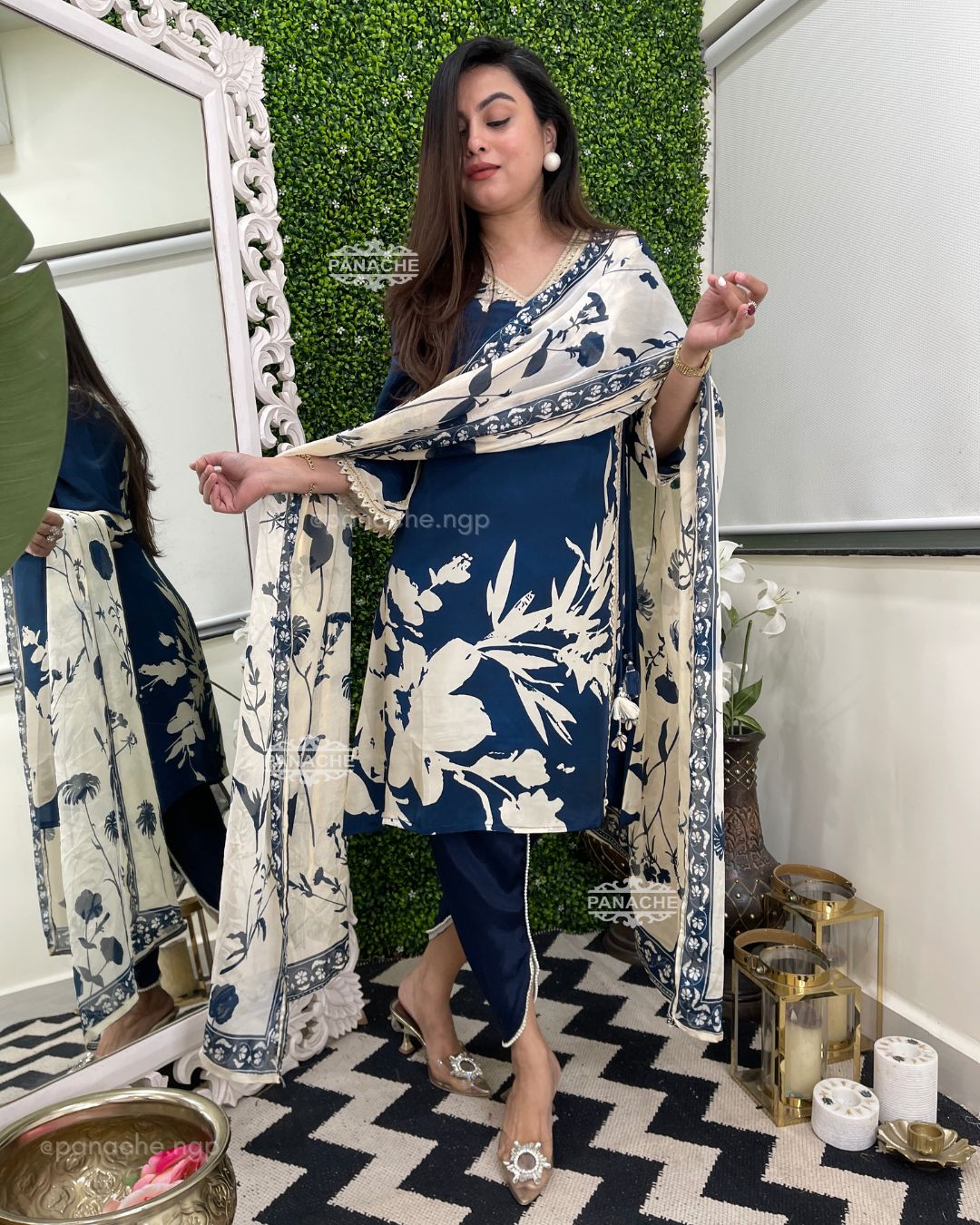 Navy angrakha Floral tulip